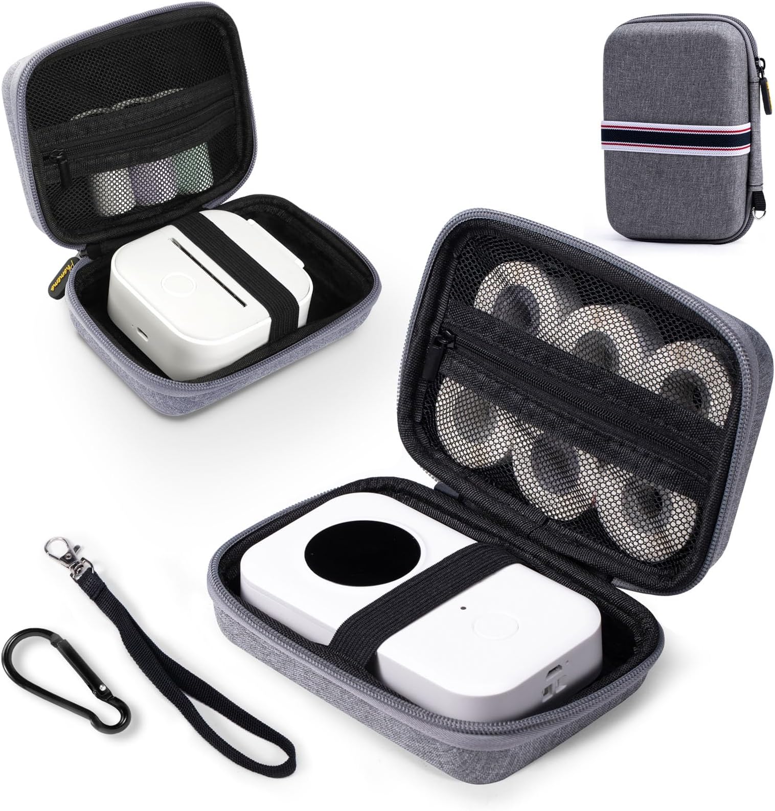 Memoking T02 Hard Storage Case - Compatible with Phomemo D30, SUPVAN E10, NIIMBOT D11, JADENS D110 and More, with Zipper Mesh Pocket, Waterproof Shockproof, Grey (Only Case)