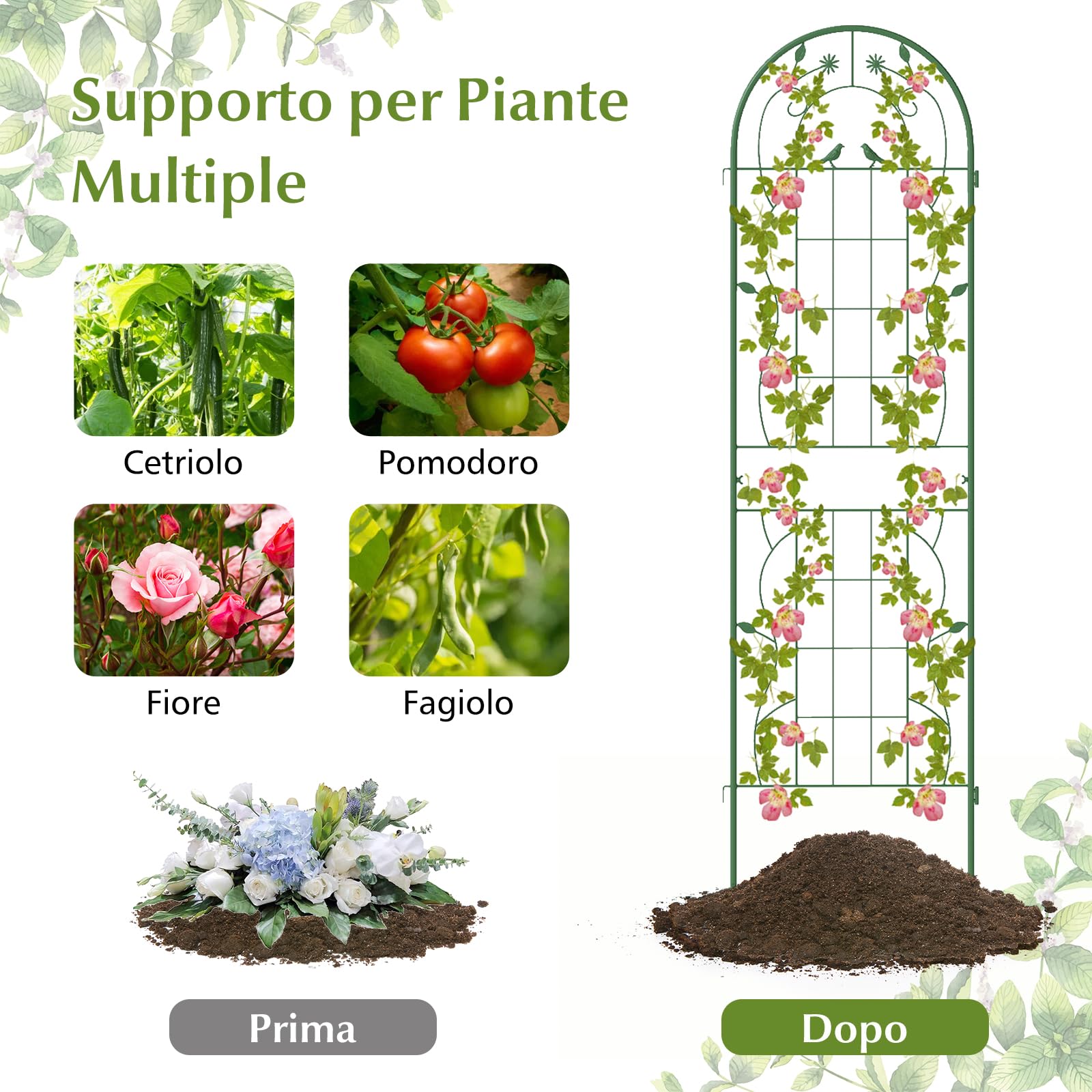 COSTWAY Traliccio da Giardino in Metallo 180 x 50 CM, 4 Pannello di Recinzione Antiruggine per Piante Rampicanti, Rose e Verdure, Decorazione Esterna per Giardino, Cortile, Patio (Verde)
