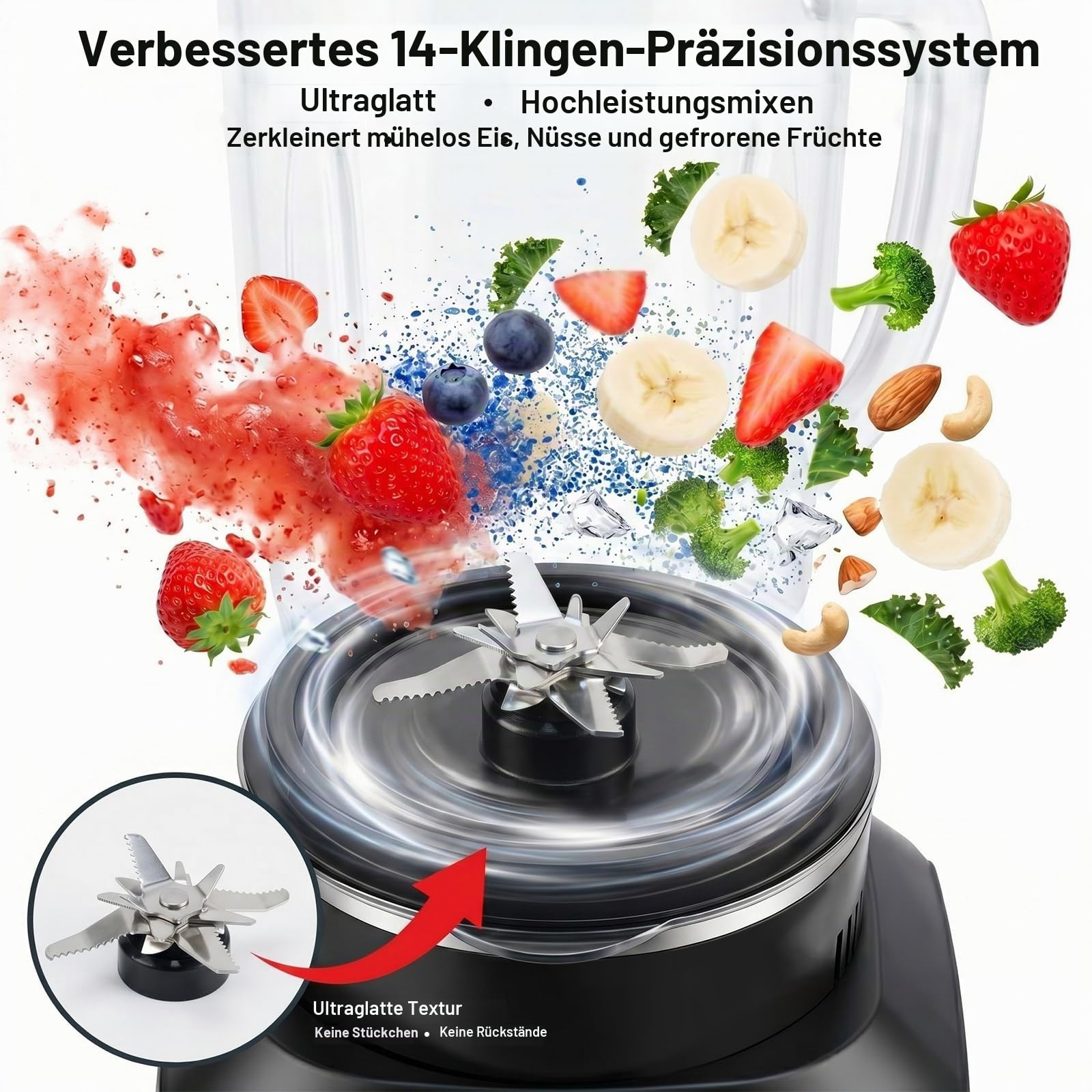 Suppenmixer 1,7L mit Heizfunktion, Glasbehälter und 14 Klingen | Heiß- und Kaltmixer mit 12 Programmen, Timer, Warmhalten und Selbstreinigung für Suppen, Smoothies und mehr
