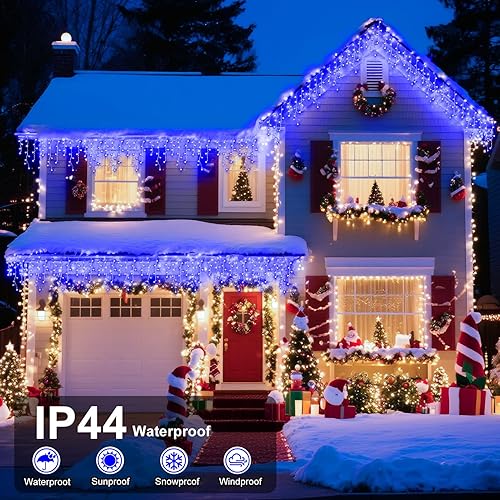 Miniatura 4 de Luces de Navidad de 66 pies para exteriores, 640 LED, 8 modos, cortina de luces con 120 gotas, temporizador impermeable, función de memoria para