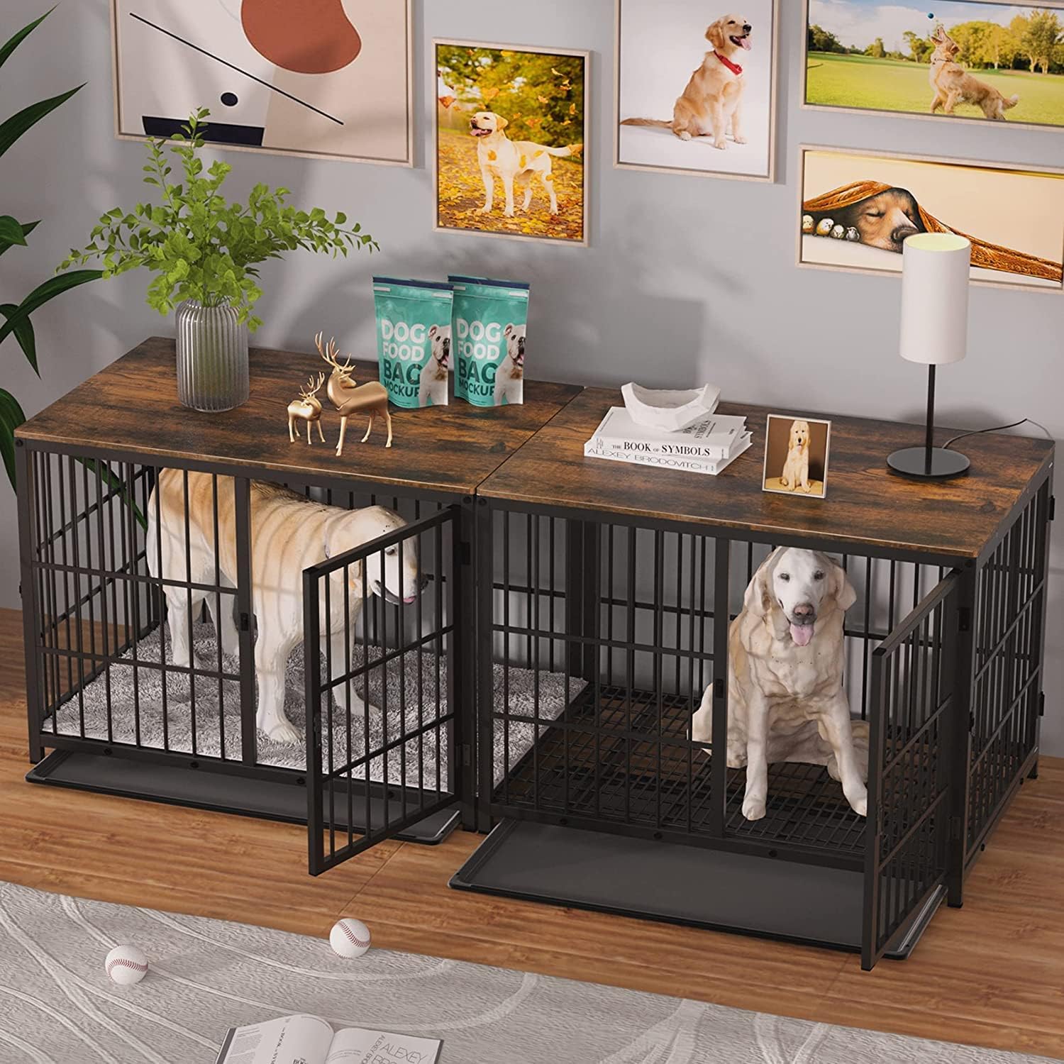 Image showcasing Heavy Duty Dog Crate Furniture: 84inch Wooden Dog Crates End Table ...