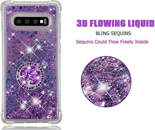 Miniatura 10 de Asuwish Funda de teléfono para Samsung Galaxy S10 Plus con protector de pantalla y soporte para anillo Bling Liquid Glitter Clear Hybrid Silicone