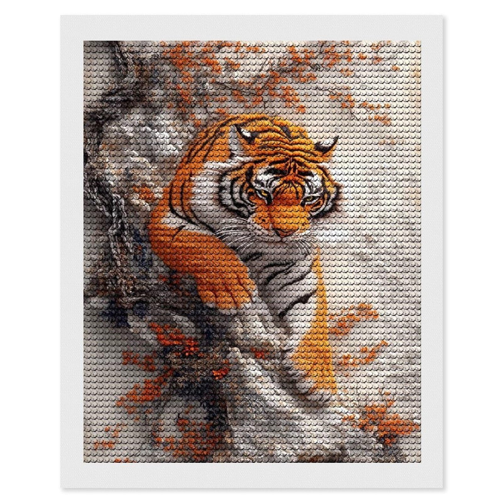 Junmoney Tiger in A Tree DIY Diamond Art Canvas Kit 16"x20", Pleasing Wall Art Project, Easy Handmade Project, Living Room Decor