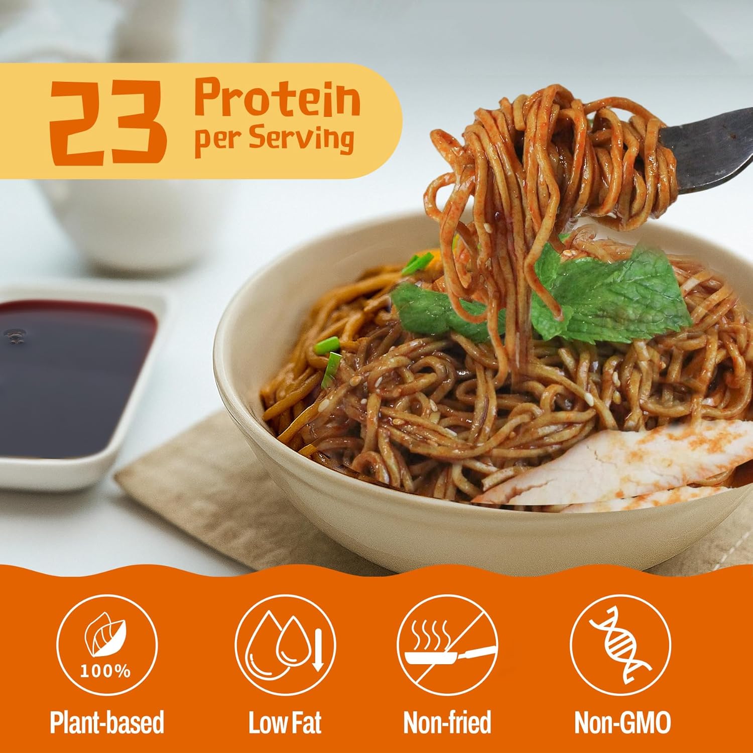 KONJOY High Protein Ramen Noodles(23g) Hot Spicy Chicken Flavor and Konjac Shirataki Angel Hair Pasta Noodles 8-Pack- Low Fat, Vegan, Plant-Based, Healthy Quick Meal or Gift
