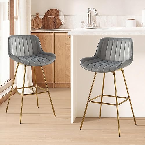 Art Leon Juego de 2 taburetes de bar giratorios con altura de mostrador de 29 pulgadas con respaldo taburete tapizado de terciopelo taburetes de bar