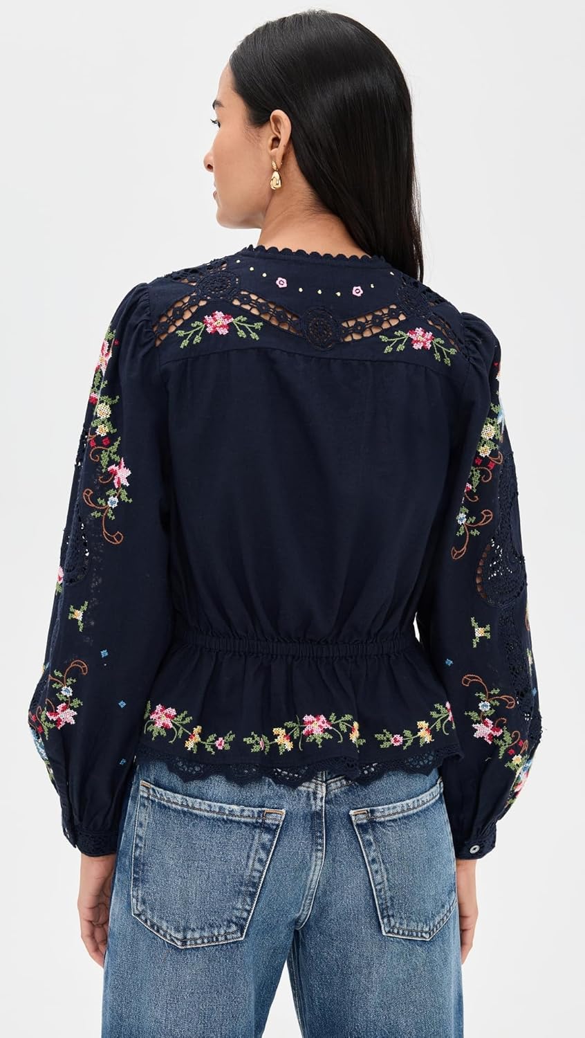 Sea Women's Edwina Embroidery Tie Front Top - Image 3