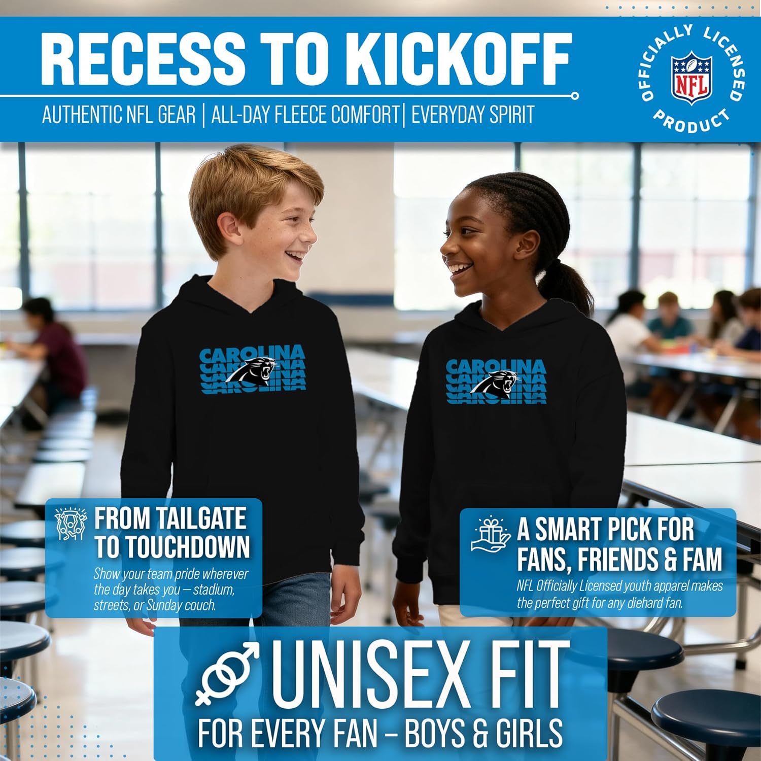 Team Fan Apparel NFL ユース リピート ロゴ フットボール フリース フード付きスウェットシャツ、男の子と女の子