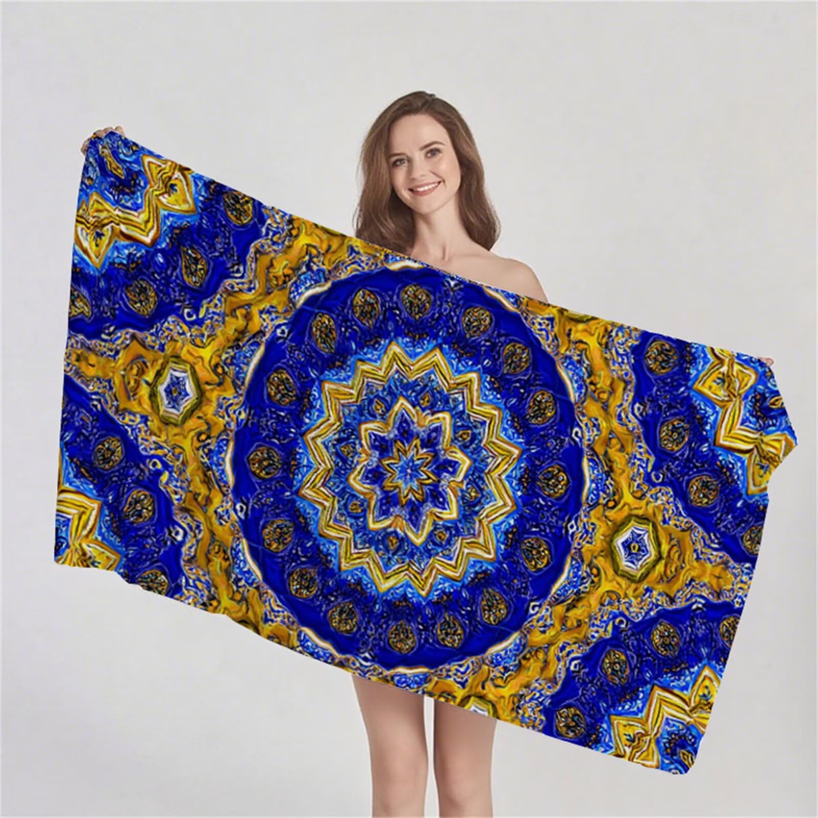 Telo Mare Microfibra 90x180 cm Telo Mare Grande, Asciugamano Palestra Assorbente Asciugatura Rapida, Asciugamano Mare Antisabbi Stuoia Spiaggia per Piscina, Campeggio, Viaggio 2 Set- Boemia Blu G1-832