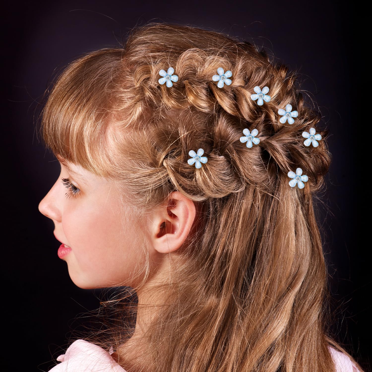 Mini Flower Hair Clips with Rhinestones, Pack of 10 - For Women & Girls, Daily, Party, Wedding - Blue, 1 count (Pack of 10) - Image 4