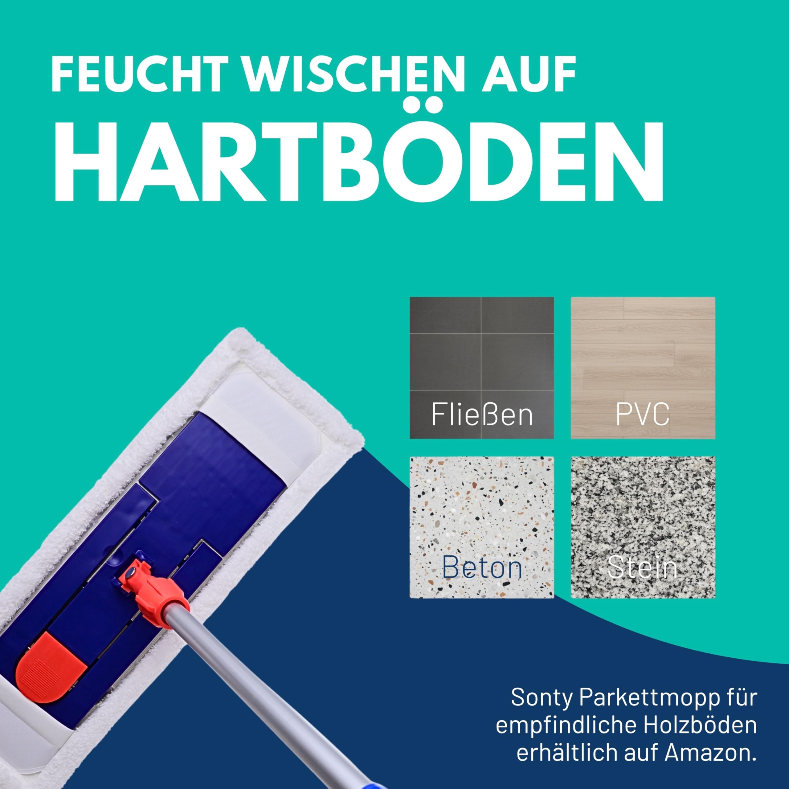 SONTY Profi Wischmopp 50 cm Set – Bodenwischer mit Magnet Klapphalter, 50 cm Microfaser Wischbezug & verstellbarem Alu Moppstange | Wischmop für Gewerbe, Gastro, Haushalt & Hartböden