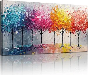 crmotu Colorful Trees Wall Art, Abstract Forest Large Wall Decor, Nature Landscape Canvas Paintings, Modern Trendy Pictures for Living Room Bedroom Bathroom Office, Home Decoration Prints 24x48 Inch