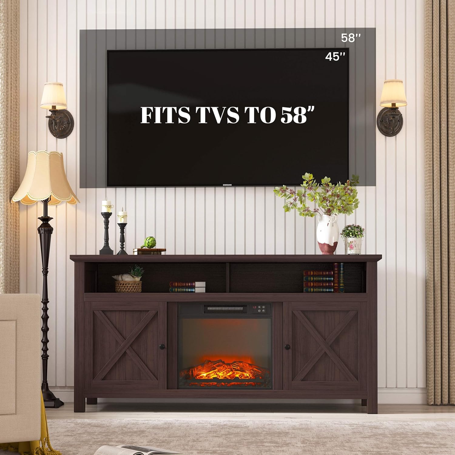 MONDAWE Electric Fireplace TV Stand TV Size Compatibility