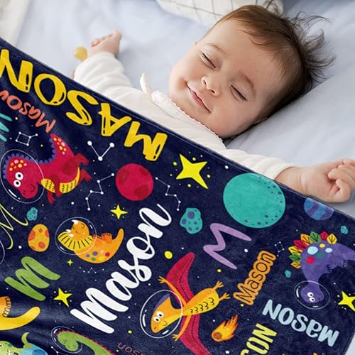Miniatura 2 de Manta personalizada de dinosaurio para niños, manta con nombre personalizado para niños con diseño de dinosaurios, manta de dinosaurio de franela