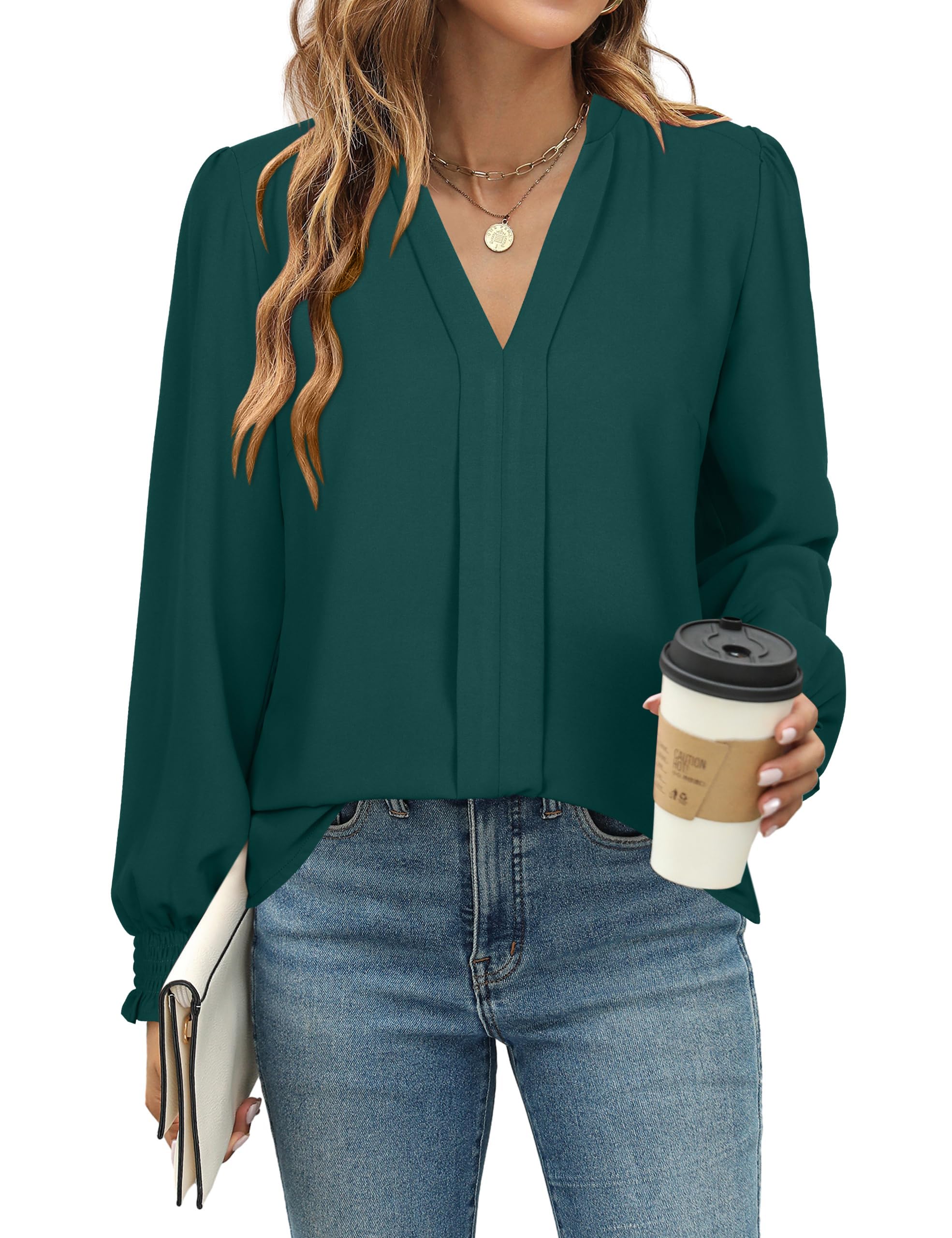 Theenkoln Bluse Damen Elegant V-Ausschnitt Oberteile Tunika Casual Shirt Tops