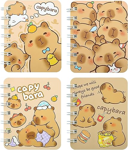4 cuadernos pequeños en espiral tamaño A7, tamaño Kawaii, caricaturas, mini, bloc de notas en blanco, 80 hojas, 160 páginas para estudio, dibujo y