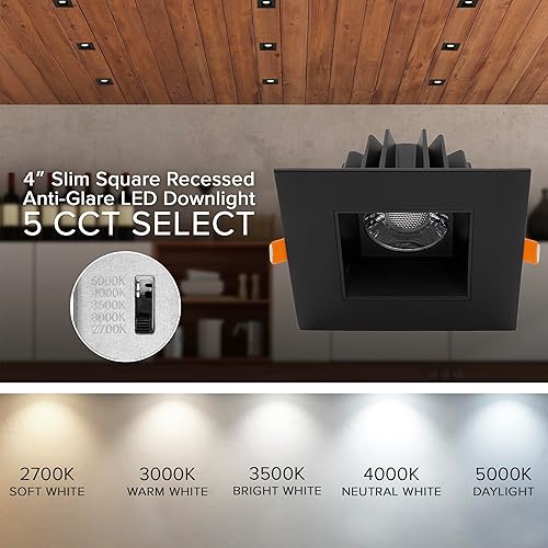 Miniatura 4 de Maxxima Luz de techo empotrable ultra delgada de 4 pulgadas con LED antirreflejos, sin lata, clasificación IC, 5 temperaturas de color
