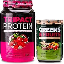 Nutrology TRIPACT Protein Powder, 7-in-1 Meal Replacement Shake, Superberry 40 Servings Greens & Fruits Powder-Naturally Sourced Superfood, Vanilla Cinnamon 30 Servings