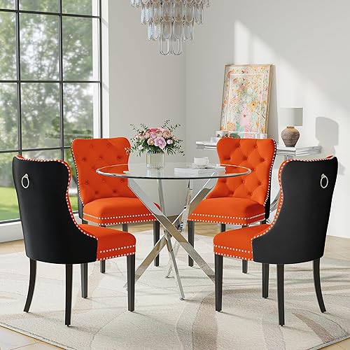 Miniatura 17 de Juego de mesa de comedor de cristal para 4 personas con mesa cuadrada de cocina de vidrio templado de 36 pulgadas, juego de comedor de 5 piezas con