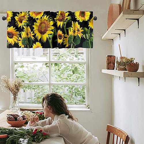 Miniatura 10 de CANVASBEE Cenefas de cocina limón para ventanas, bolsillo para barra de plantas tropicales, 52 x 18 pulgadas, cenefas de cortina para cafetería,