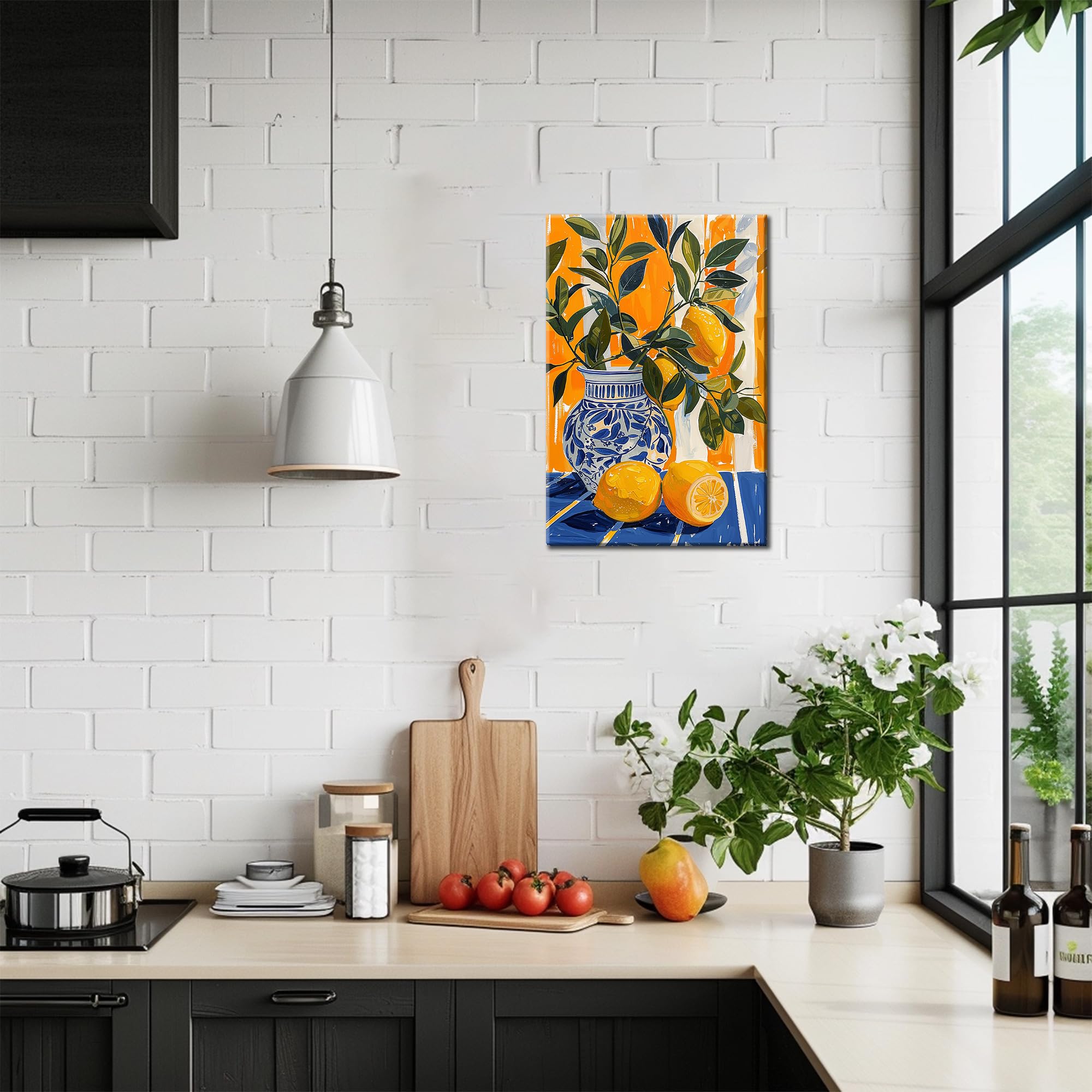 Amazon.com: Lemon Wall Art, Oranges Poster & Blue White Vase