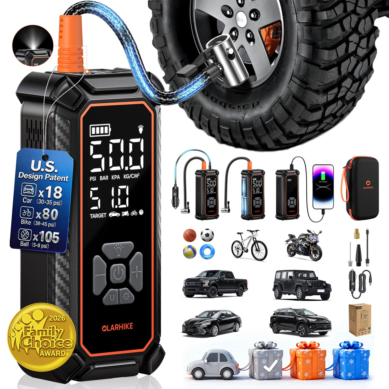 OlarHike Tire Inflator Portable Air Compressor, with Premium Storage Case