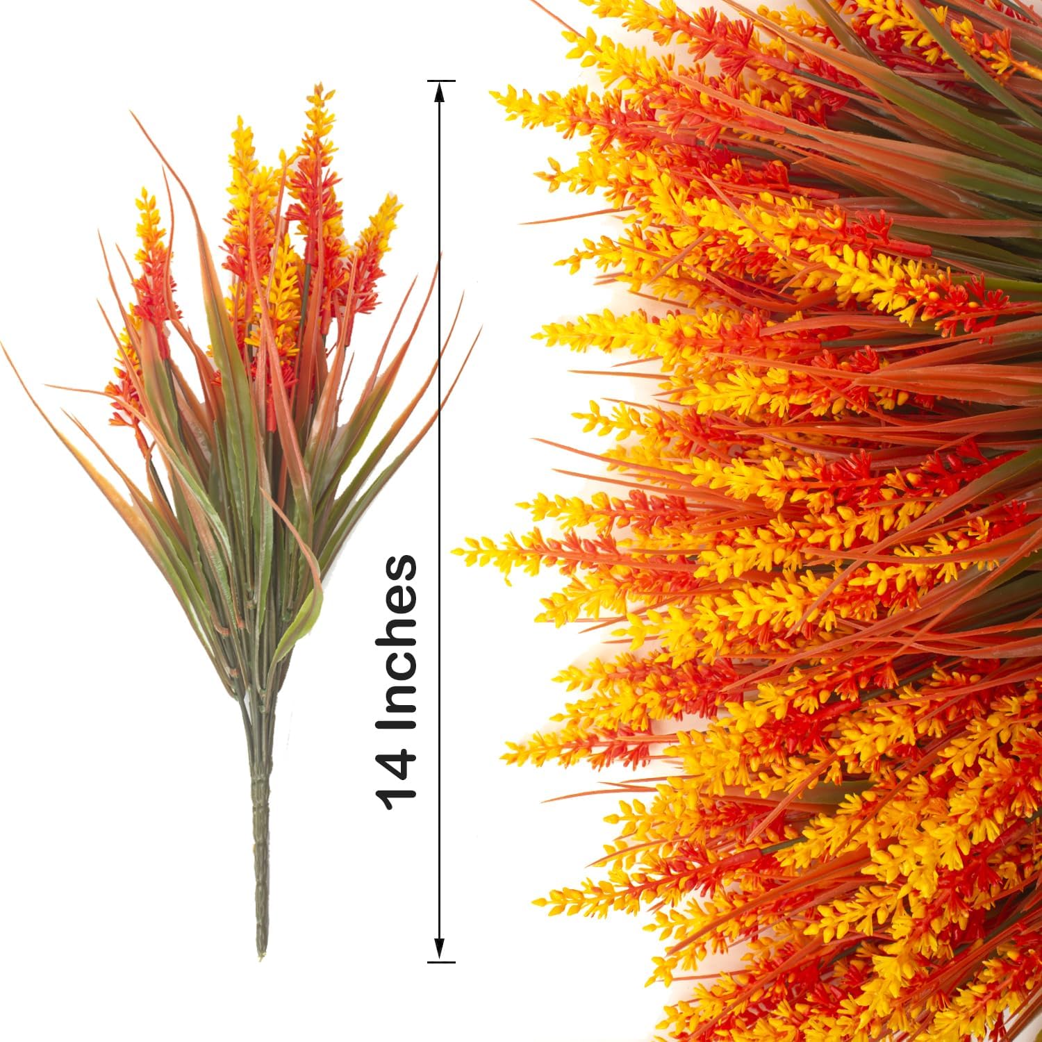 20 Bundles Artificial Plants Outdoor Fake Monkey Grass with Flowers (Fall Red) - Image 2