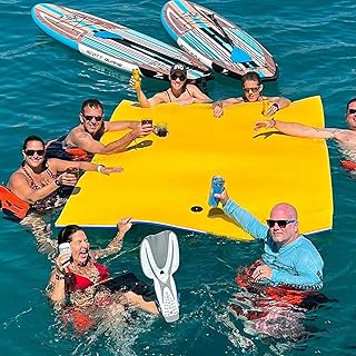 9' Lily Pad Floating Mat, Tear-Resistant Floating Water Mat for Lake, Floating Pads for Recreation Pool, Beach, Lake, 7 Colors Available, Suitable for Multiple Users (9' Yellow&Blue)