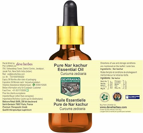 Miniatura 3 de Aceite esencial Pure NAR Kachur (cúrcuma zedoaria) con gotero de vidrio, grado terapéutico natural, destilado al vapor, 0.2 fl oz (0.16 oz)