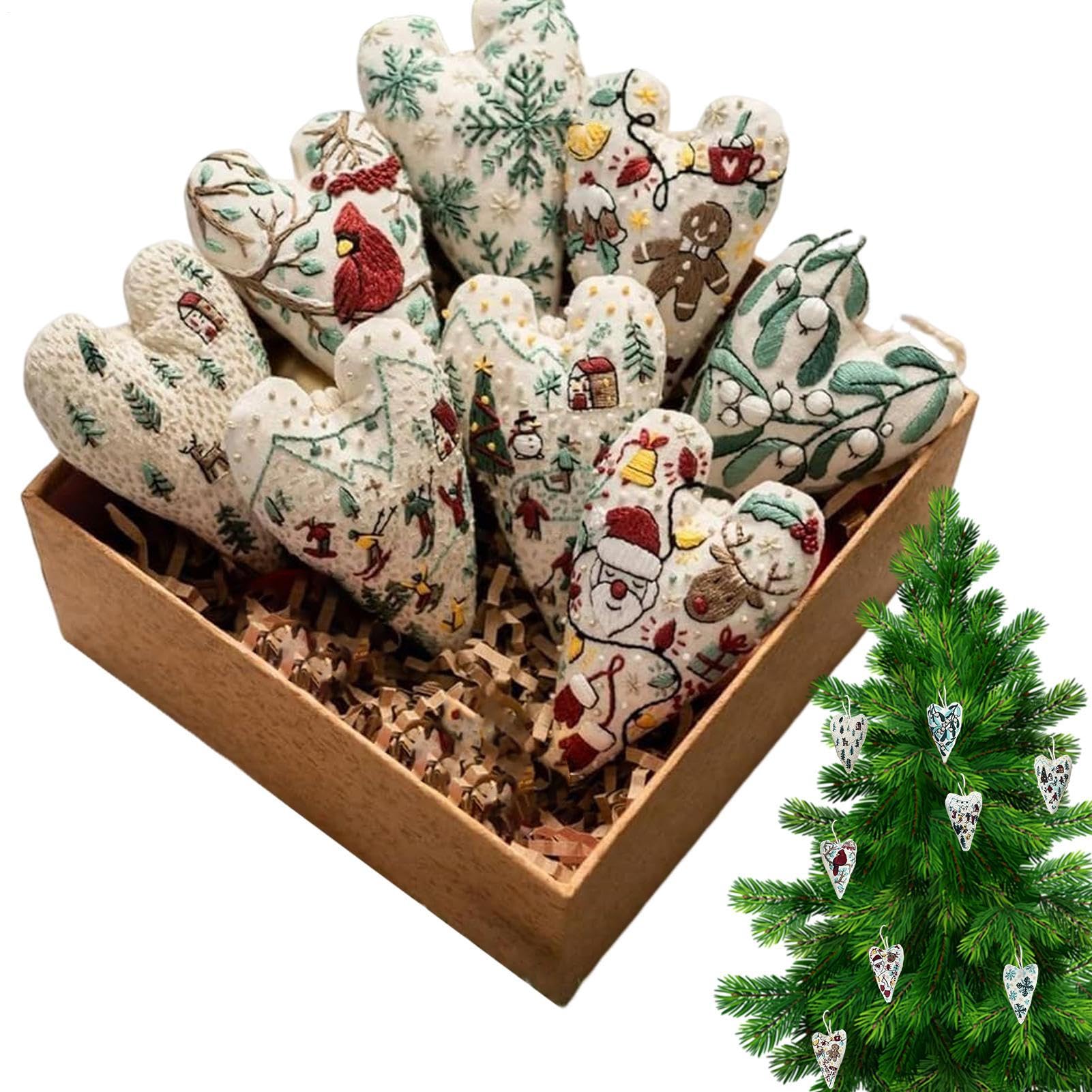 Kit de décoration de Noël à broder de 8 pièces en forme de cœur