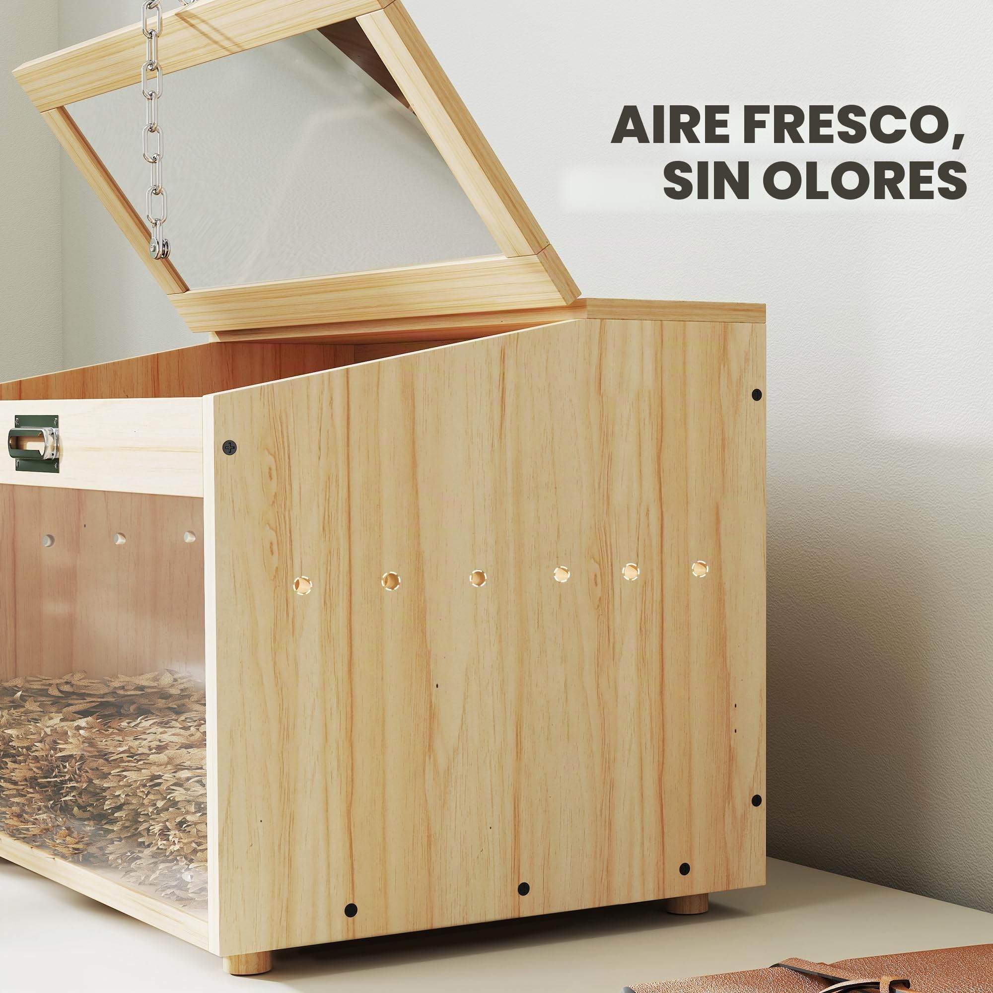 PawHut - Jaula para hámster de Madera, Jaula para ratón con Tapa Abierta, Ventana de acrílico y Agujeros de ventilación para hámsters Enanos y jerbos, 55 x 35 x 35 cm, Efecto Madera Natural