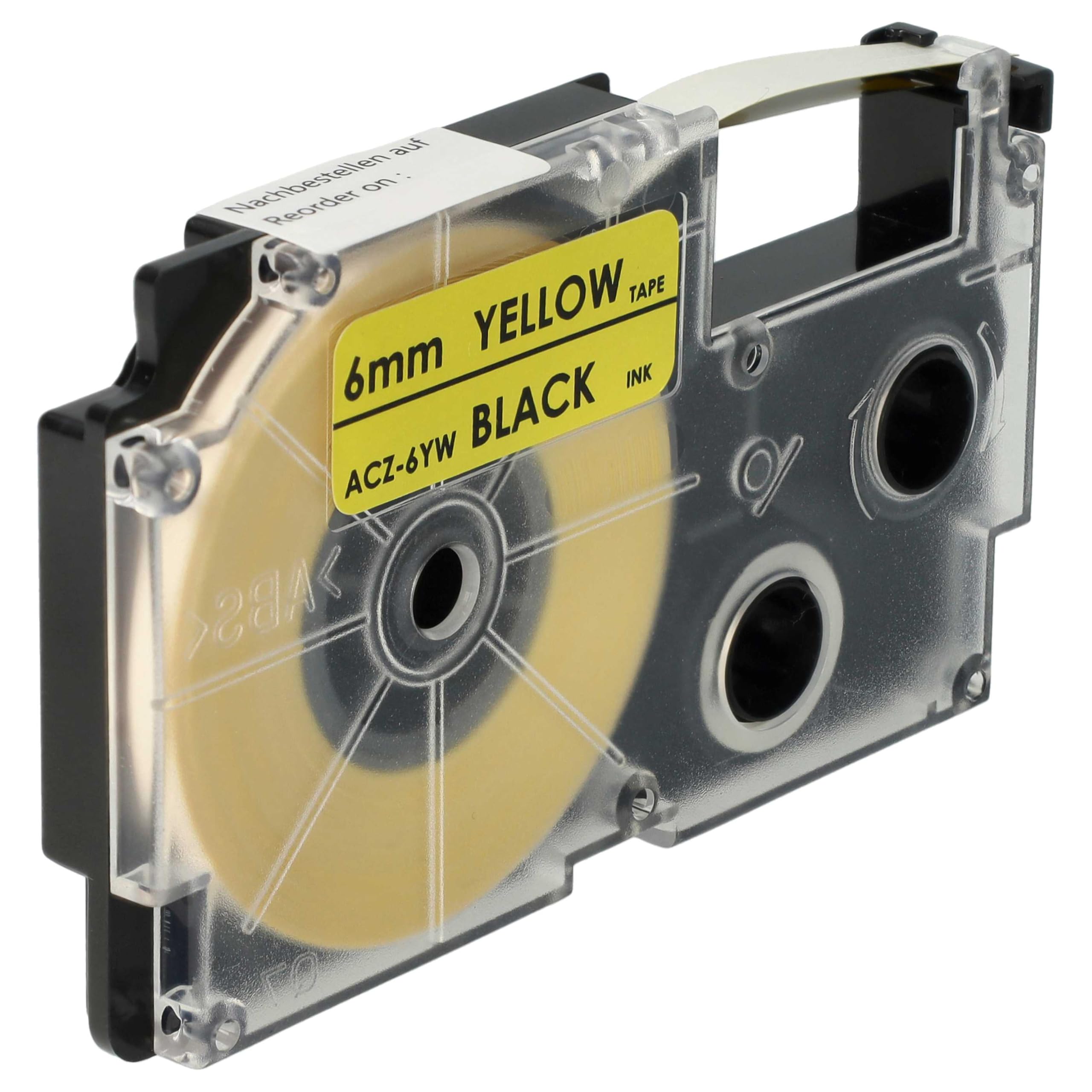 vhbw Label Tape Compatible with Casio KL-200, KL-130, KL-100E, KL-120, KL-1500, CW-L300 Label Printer 8m x 6 mm, Black on Yellow