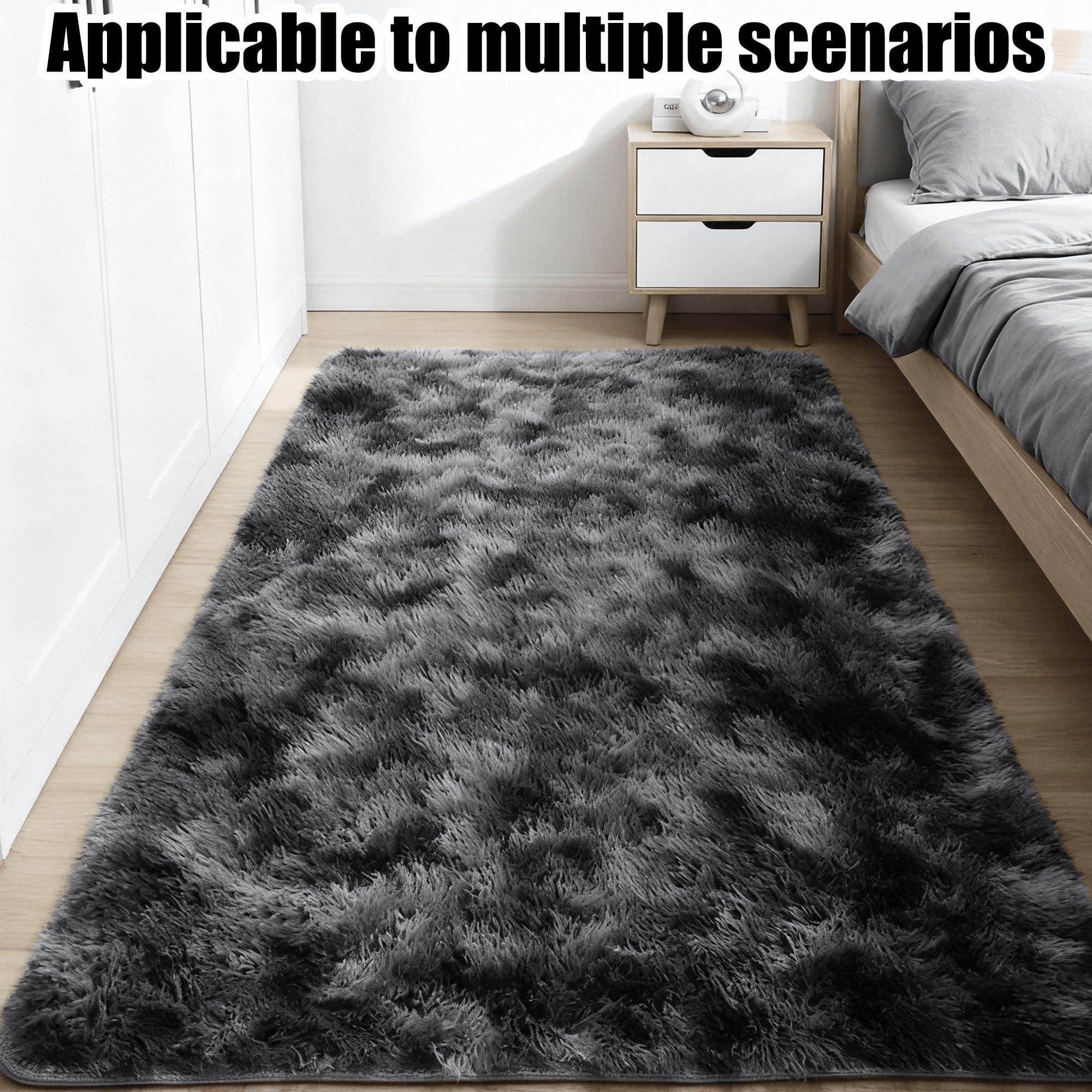 Puszysty Dywan 230 x 310 cm Antypoślizgowy Puszysty Dywan Dla Dzieci Nowoczesny, Przytulny Do Pokoju Dziecięcego Salonu, Ciemny szary
