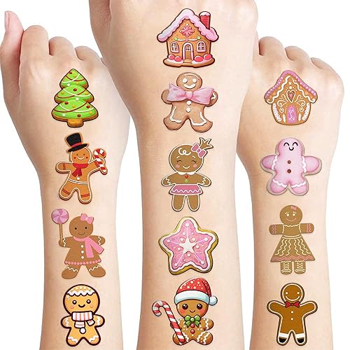 96 PCS Funny Gingerbread Pre-cut Temporary Tattoos Birthday Gingerbread Man