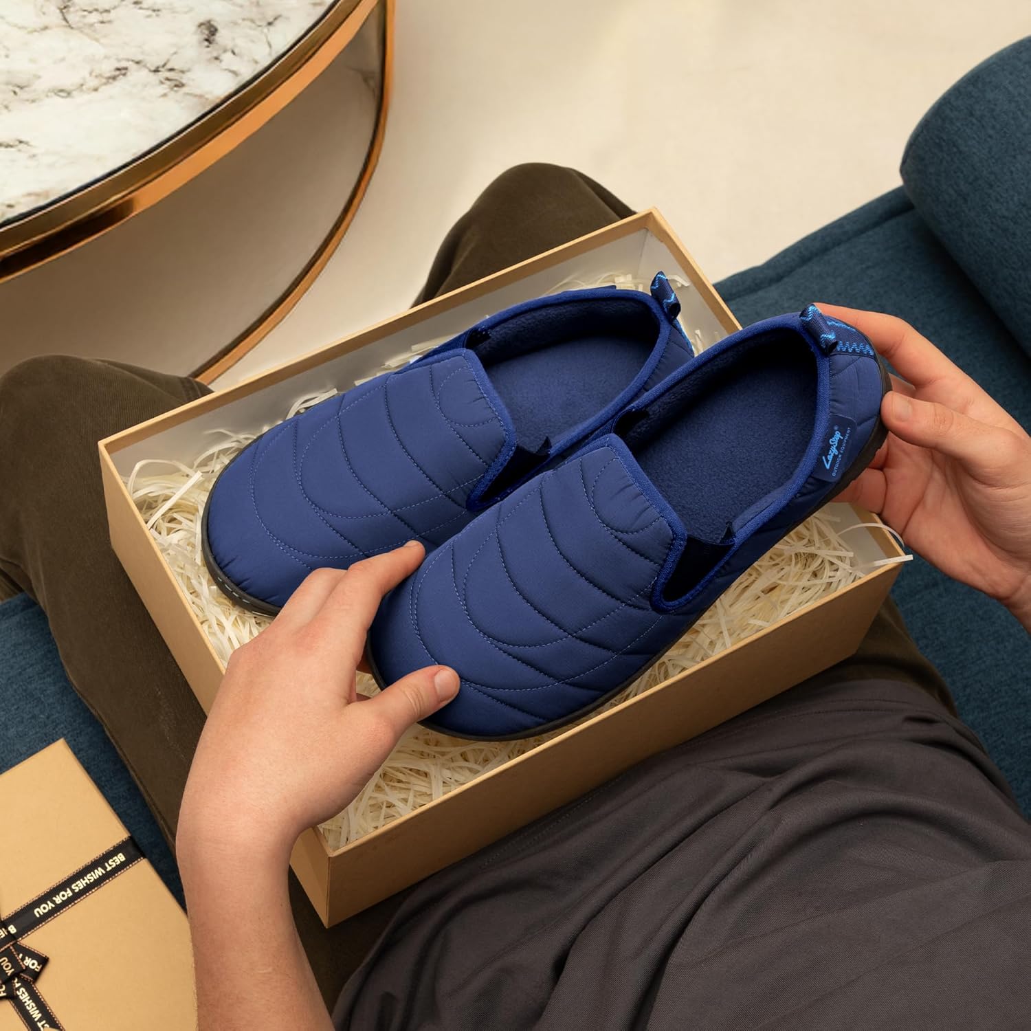 LazyStep Men's Loafer Slippers with Memory Foam and Indoor Outdoor House Shoes - Image 3