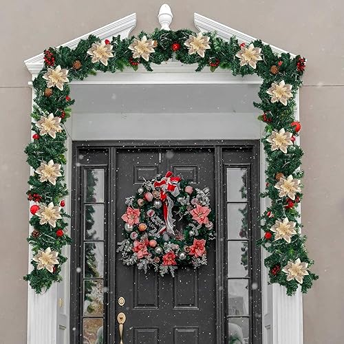 Miniatura 6 de 15 flores artificiales de Pascua de Navidad, adornos de árbol de Navidad de nochebuena con purpurina, flores de árbol de Navidad negras para
