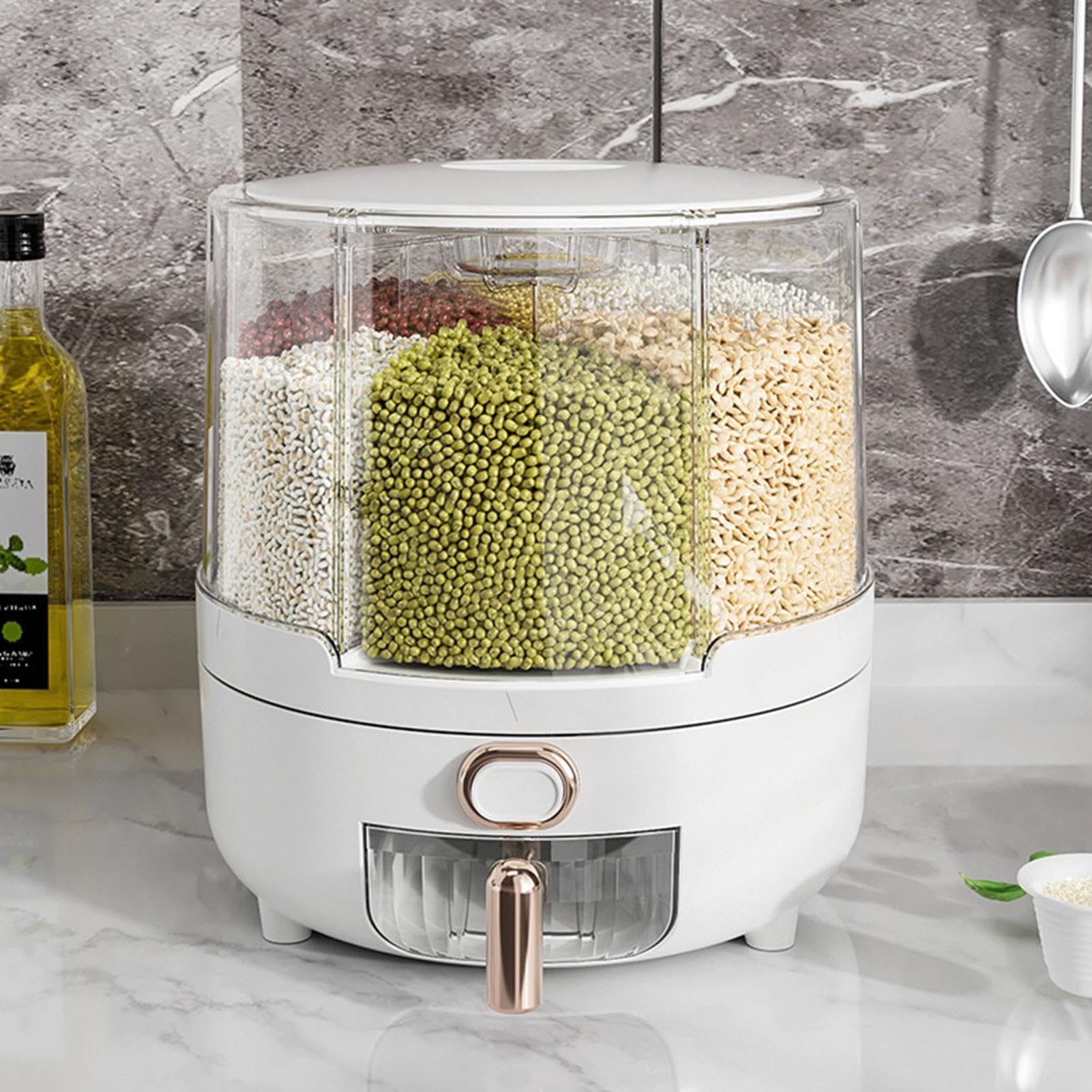Contenitore per riso con coperchio rimovibile, organizer per cereali a 6
