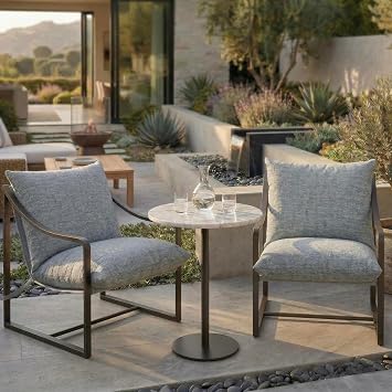 Accent Chairs Set of 2, Metal Frame Sling Outdoor Chairs with Metal Frame and SOFE Cushion for Garden, Patio, Living Room & Bedroom, Easy Assembly-Grey