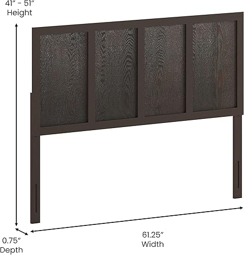 Miniatura 2 de Flash Furniture Oliver Cabecero ajustable de madera con paneles para marcos de cama universales de metal, tamaño Queen, color marrón oscuro