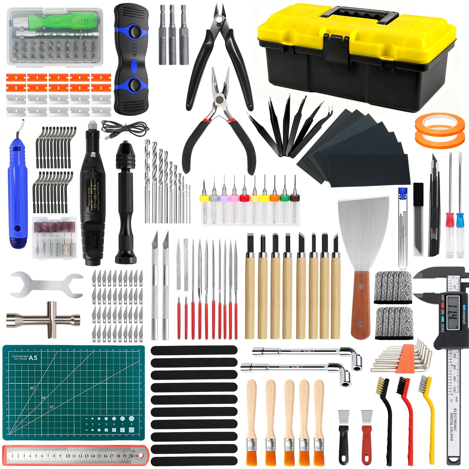 YOTINO Kit de herramientas para impresora 3D de 275 piezas – Kit completo para limpieza, desbarbado y acabado de impresiones 3D, con limpiador de boquillas, alicates, llaves y más