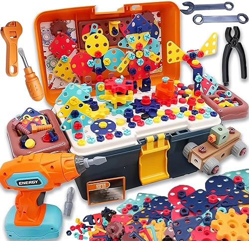 CZOALX Juego de herramientas para niños, caja de herramientas para niños, taladro eléctrico de simulación, juguetes educativos de construcción para