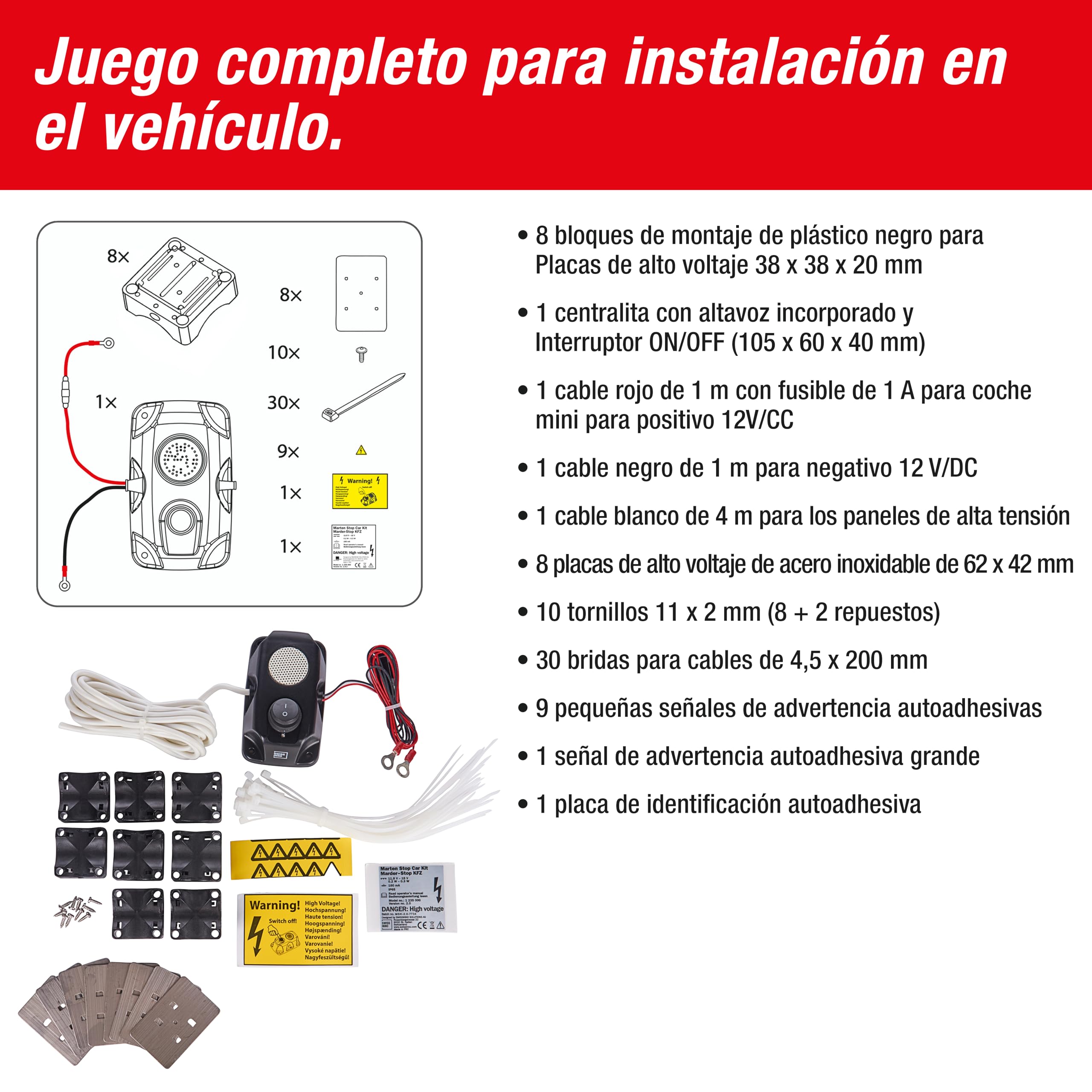 SWISSINNO Repelente para Martas para Coche 12V – Ultrasonido + Descargas Eléctricas – Protección Motor – Placas INOX – Bajo Consumo – Apagado Automático – Calidad Suiza | Anti hechizo, anti roedor, compartimento del motor, garaje, casa, Martres Repeller R