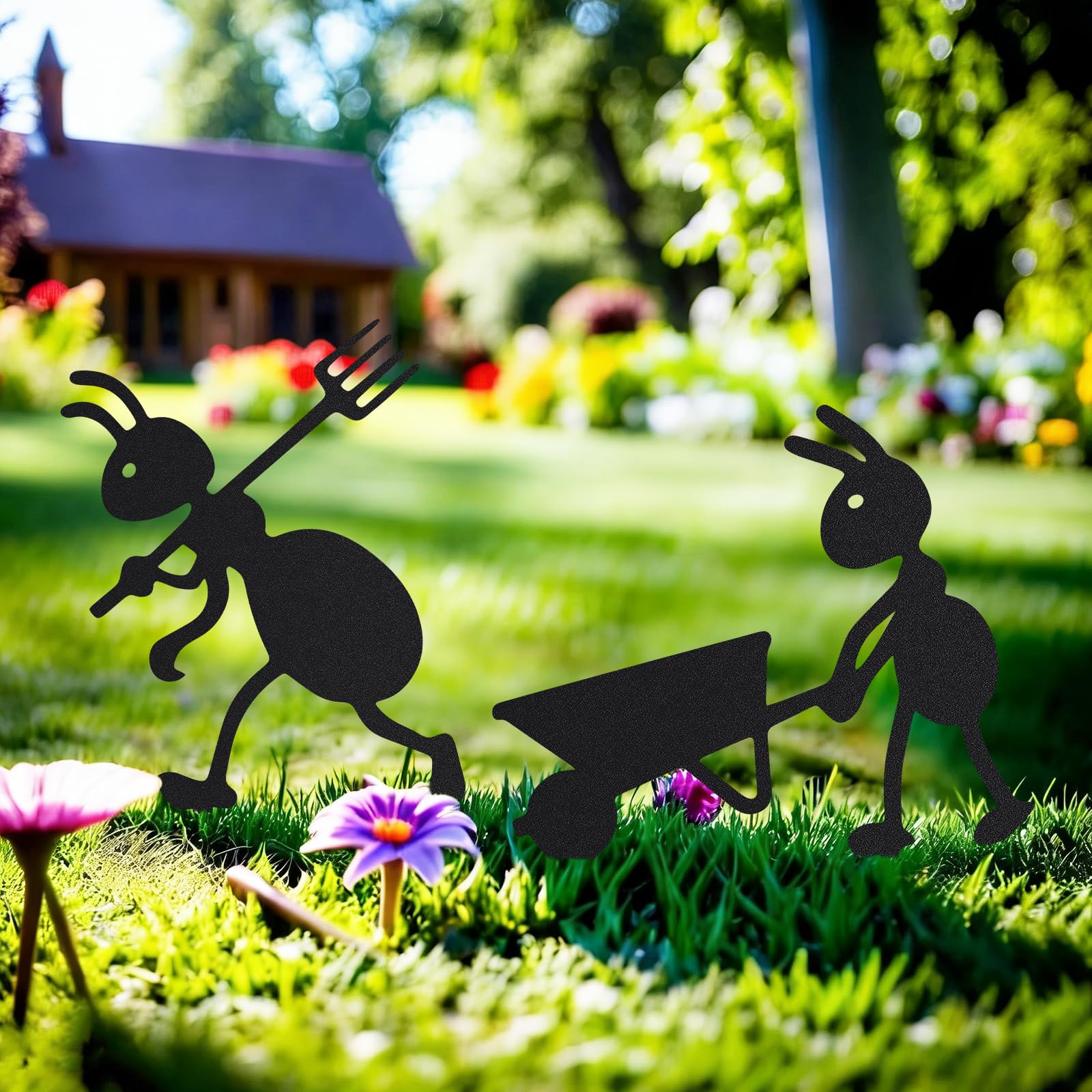 Plliocse Ant Metal Garden Stakes Decorative, Metal Yard Art Ornaments, 2 Pack Ant Garden Silhouette Statue Outdoor for Garden Farm Yard Lawn Outdoor Decorations