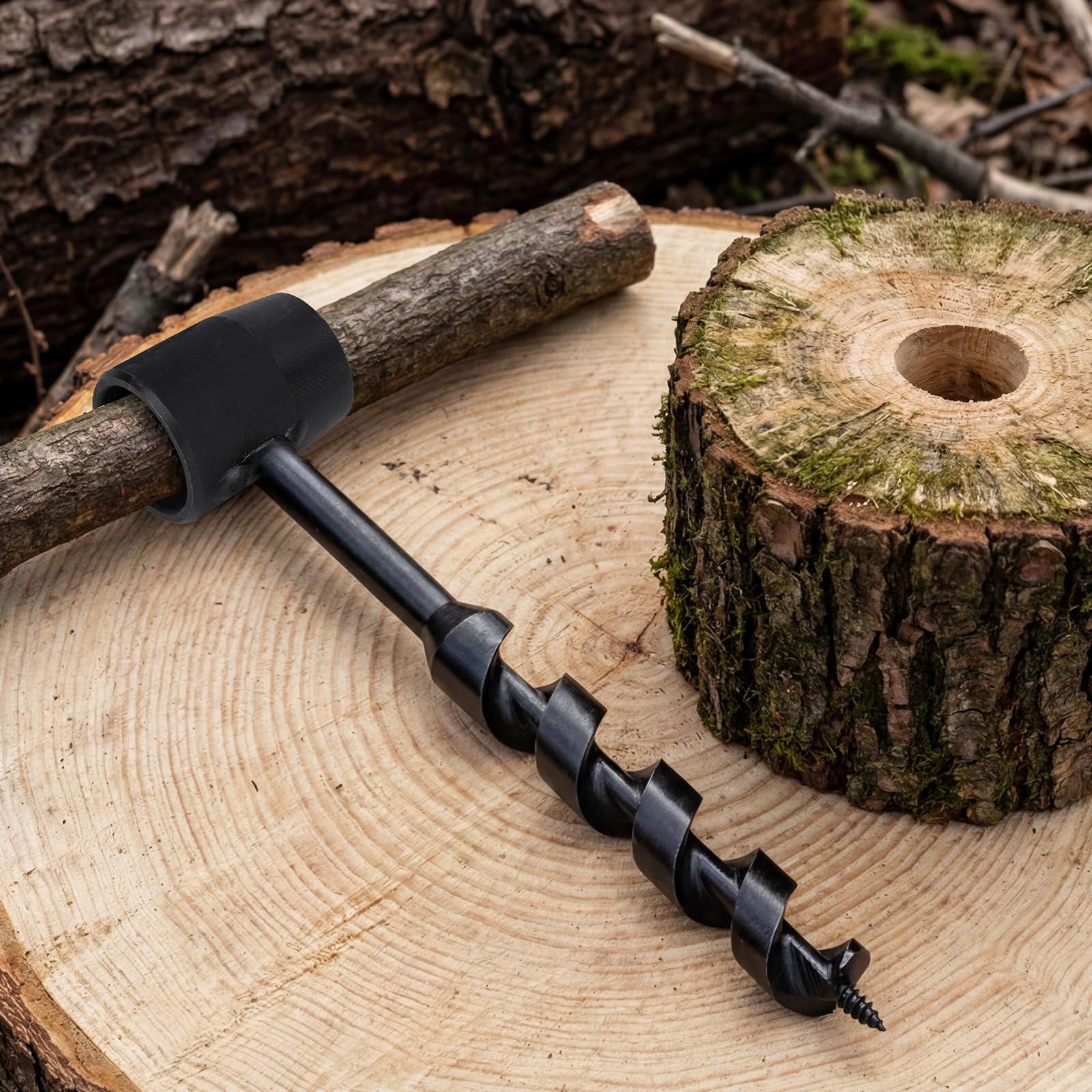Bushcraft Lot de 4 forets à bois manuels avec tige en bois, pour le travail du bois, la survie en plein air, le camping, le travail de bushcraft
