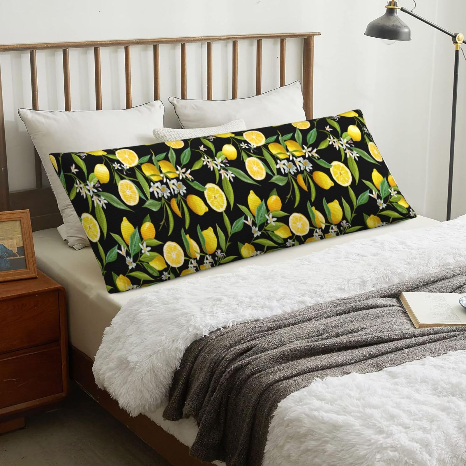 Yellow Lemon, Body Pillow Cover with Zipper,Long Body Pillowcase 20 x 60 in