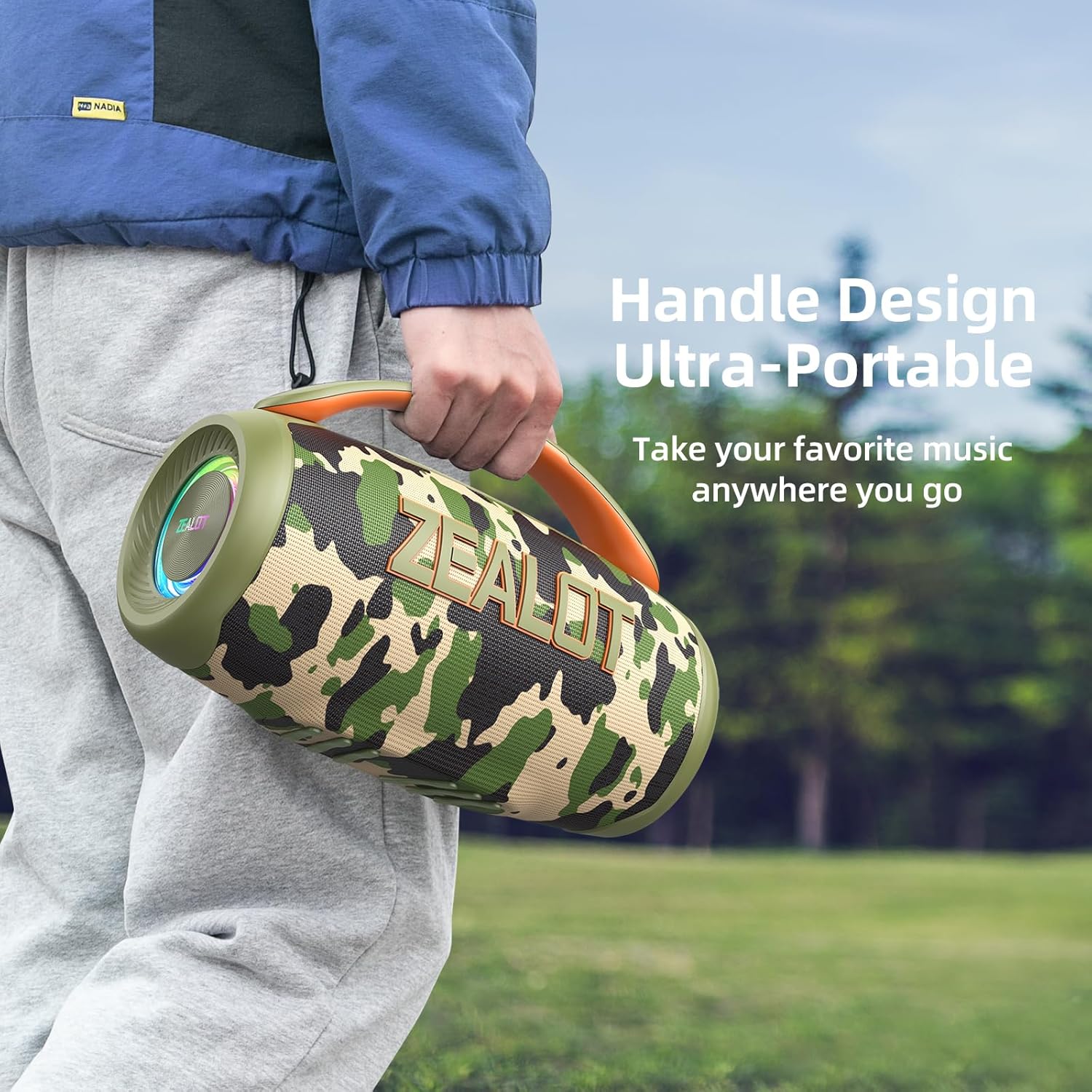 ZEALOT Portable Bluetooth Speaker, 80W Peak Waterproof Loud Booming Sound Speakers, Dual Pairing, XBass, 25H Playtime, Outdoor Speaker with Handle for Camping, Beach, Party, Backyard (CAMO) - Image 7