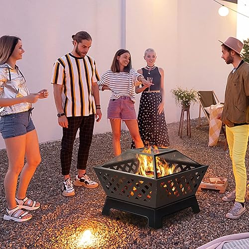 Miniatura 2 de SINGLYFIRE 26 Inch Fire Pits for Outside Square Firepit Outdoor Wood Burning Extra Large Steel Firepit Rectangular Deep Bowl for Patio Backyard