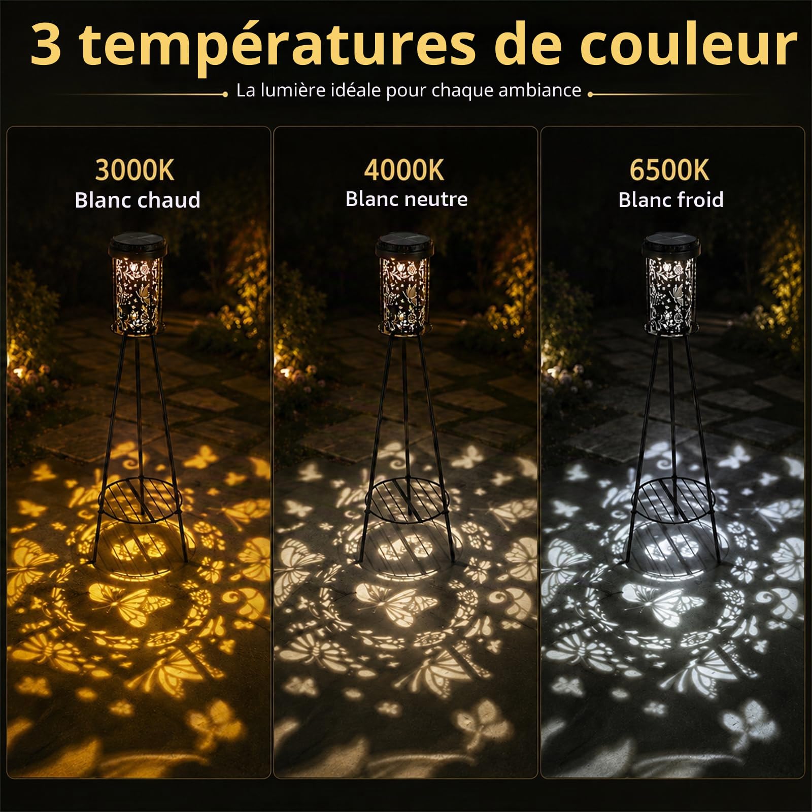 Solarlampe d’extérieur pour jardin, 1 pièce lampadaire solaire papillon avec support pour plantes, lampe décorative de jardin résistante aux intempéries, adaptée pour terrasse, jardin, cour et allées