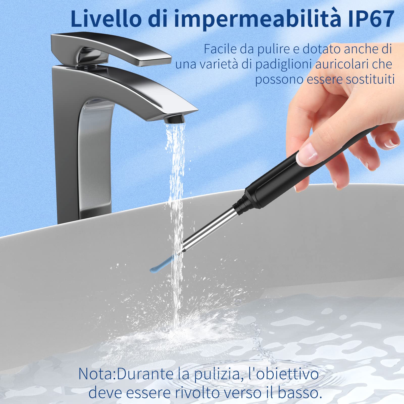 Pulizia Orecchie Otoscopio, Pulitore Orecchie HD da 5 MP, Pulisci Orecchie Impermeabile IP67, Pulire Orecchie da 3,9 mm e 6 LED per iPhone, iPad e smartphone Android, Nero
