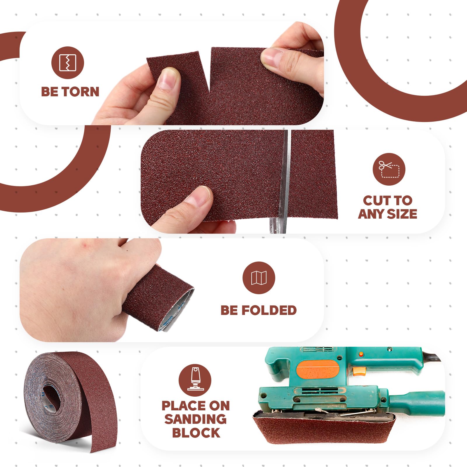 Rollo de papel de lija abrasivo de grano 60 de 3 x 100 pies de largo, rollo de papel de lija de tela de esmeril, cinta de lija de óxido de aluminio para lijadora de tambor, rollo continuo,