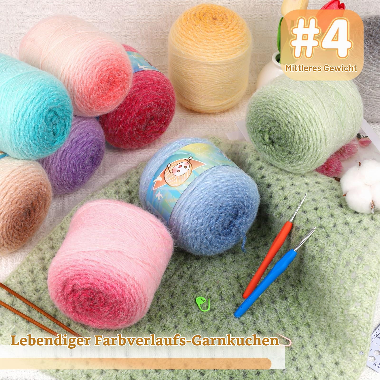 Aeelike 4 × 100g Warme Strickgarn Farbverlauf, Karamellbraun